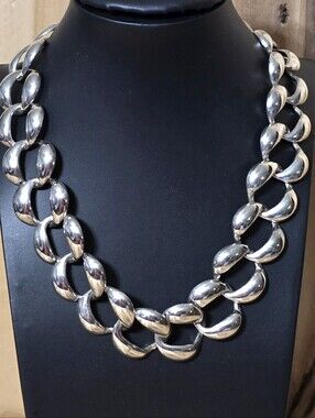 Vintage ANNE KLEIN Necklace Chunky Chain Curb Link Silver Plated  Signed 16”